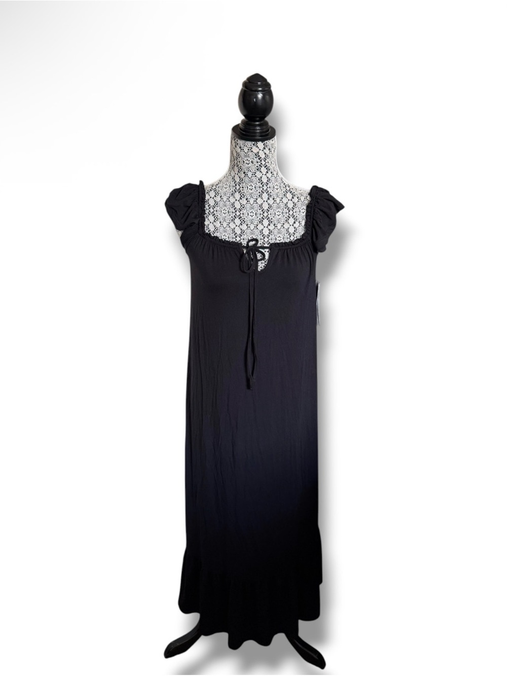 Nordstrom Black Ruffle Puff Sleeve Nightgown Lounge Dress COQUETTE Whimsygoth XS
